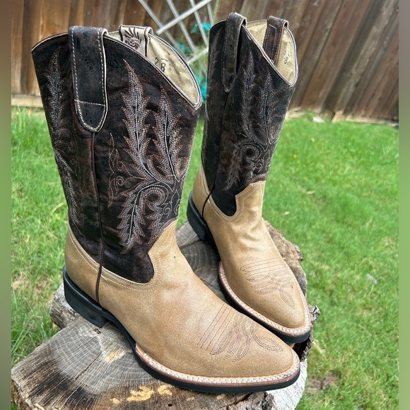 Mens Cowboy Western boots in tan & brown leather NWB Sz-28 (US 9.5) locBB - Picture 5 of 11